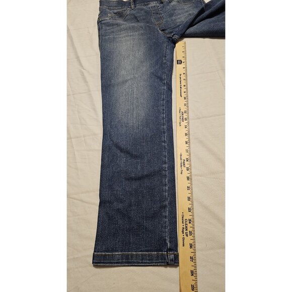 Spanx Seamed Front Pull On Jeans Women's Sz Large Straight Leg Stretch Scid Wash - Picture 6 of 8
